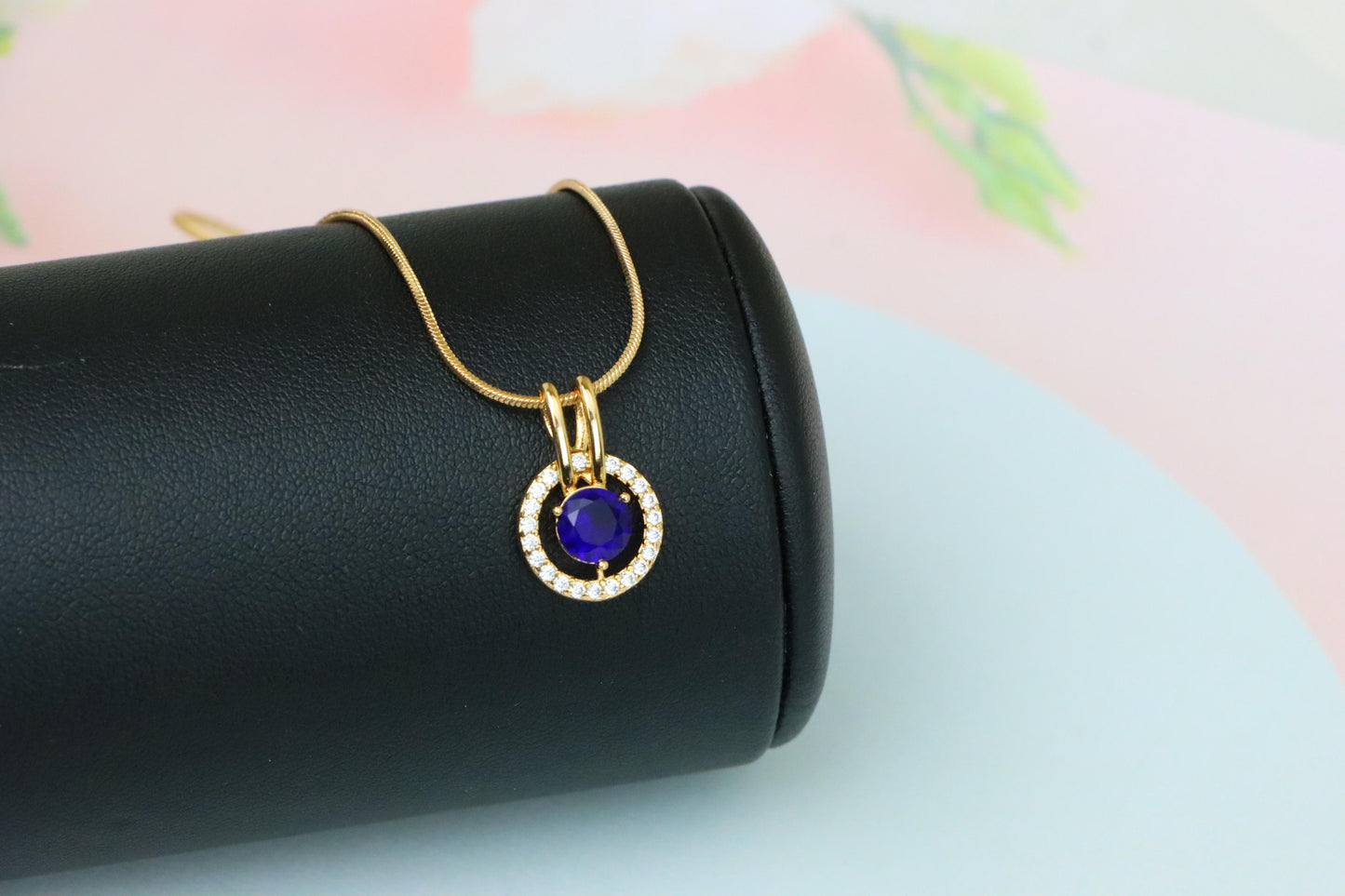 Elegant Blue Center Stone Pendant with Sparkling Halo Frame Design, XPPT1708 (2150-7)
