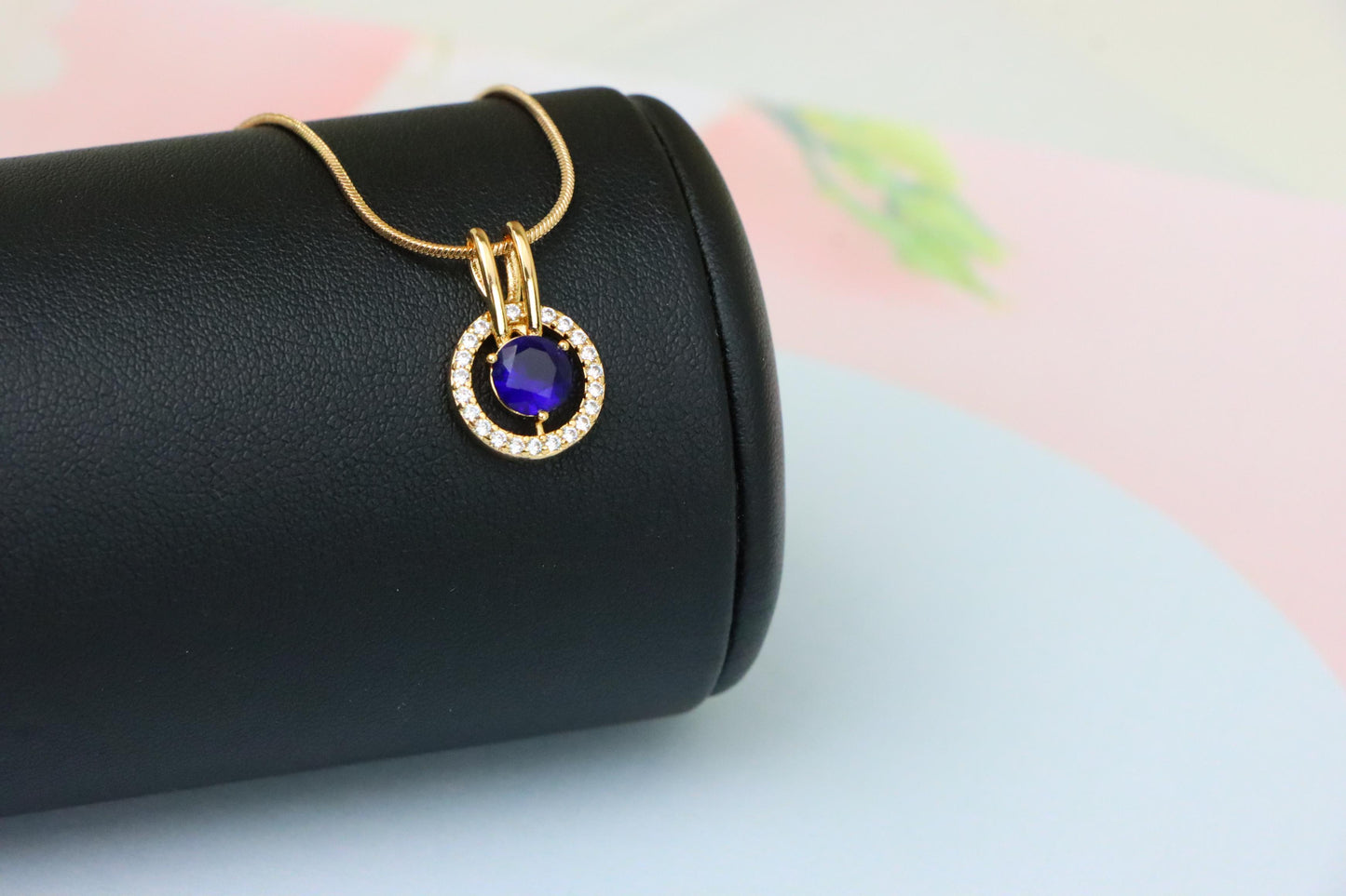 Elegant Blue Center Stone Pendant with Sparkling Halo Frame Design, XPPT1708 (2150-7)