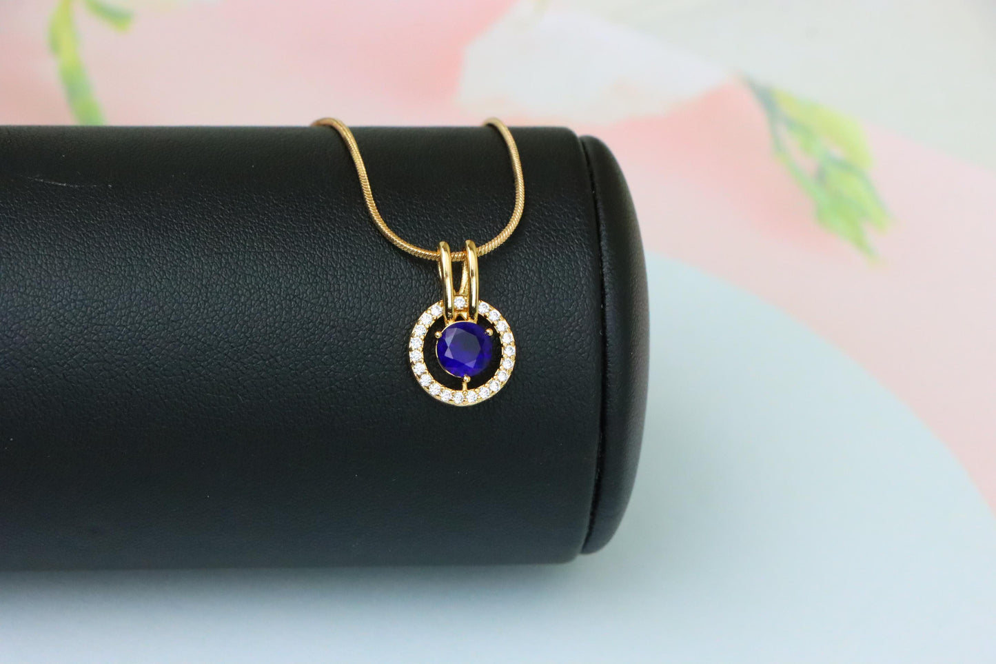 Elegant Blue Center Stone Pendant with Sparkling Halo Frame Design, XPPT1708 (2150-7)