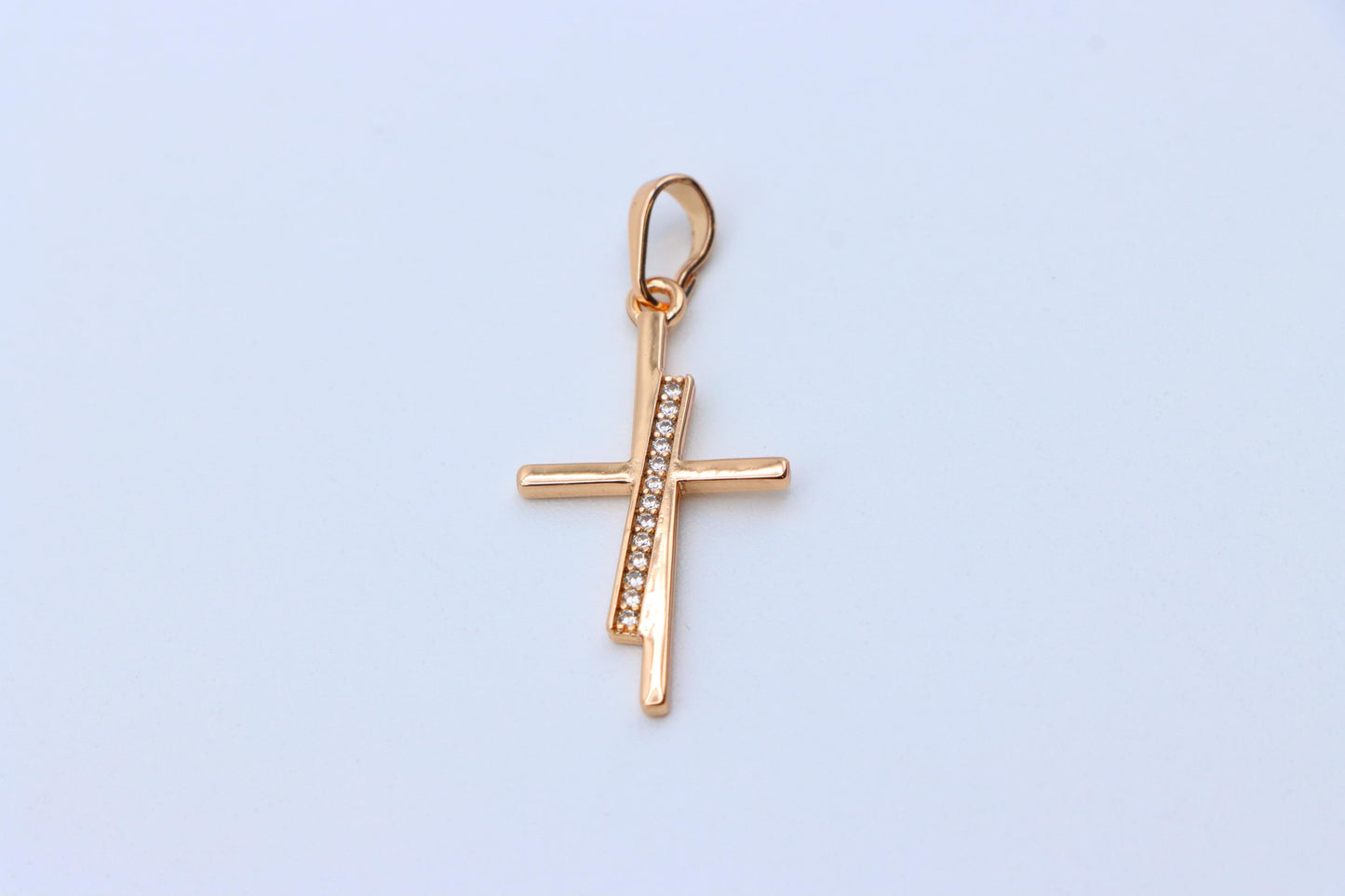 Elegant Rose Gold Cross Pendant with Embedded CZ Accents, XPPT1266 (2127-2)