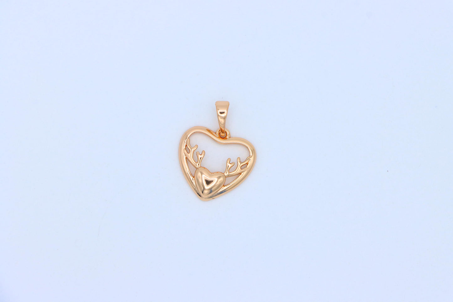 Heart Shaped Rose Gold Pendant with Antler Design Accent, XPPT1267 (2127-3)