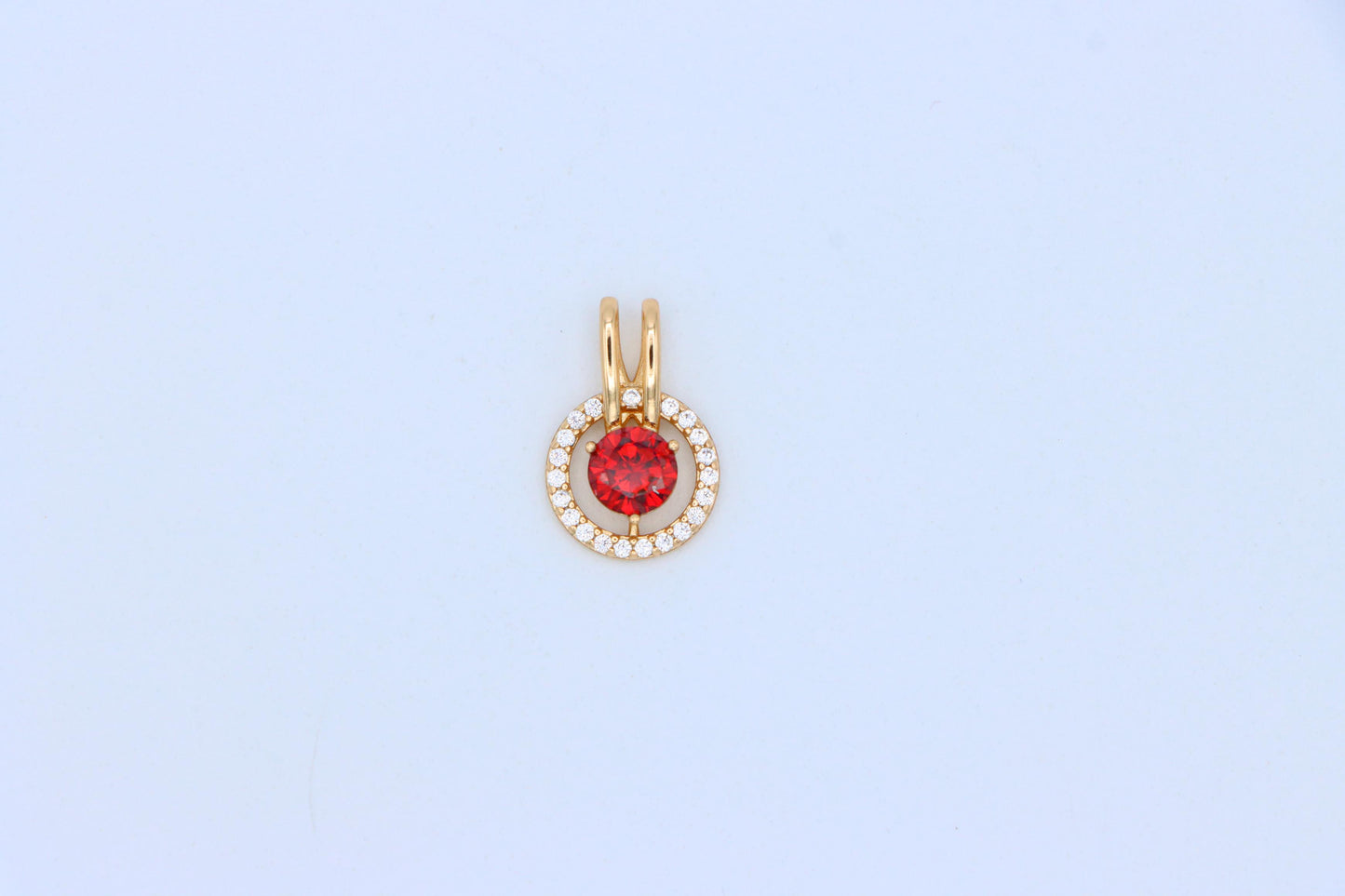 Elegant Red Halo Pendant in Gold Plated Brass with Crystal Accent, XPPT1710 (2150-7)