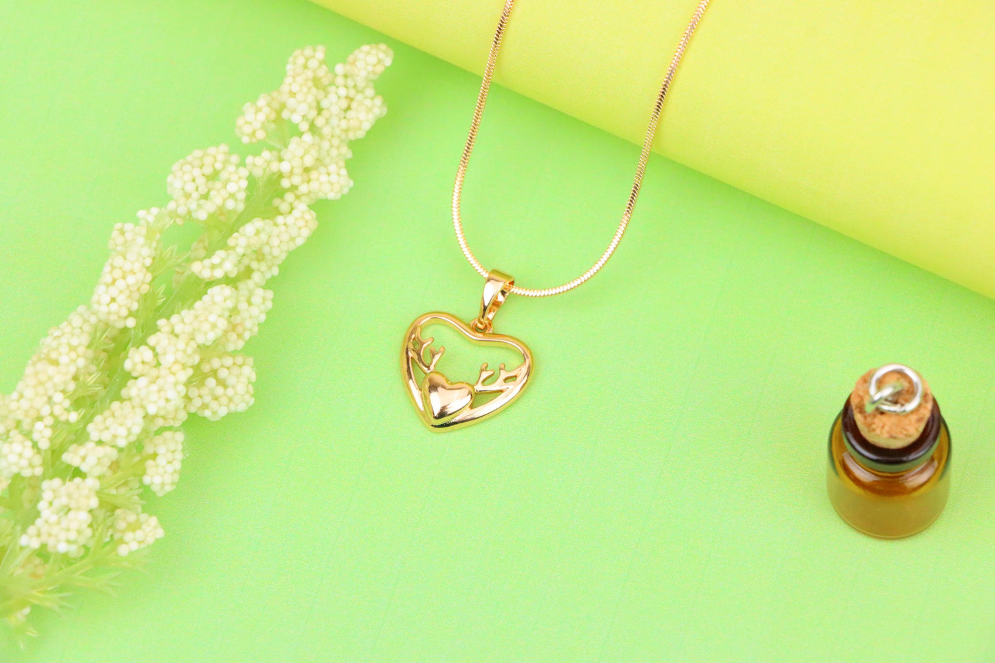 Heart Shaped Rose Gold Pendant with Antler Design Accent, XPPT1267 (2127-3)