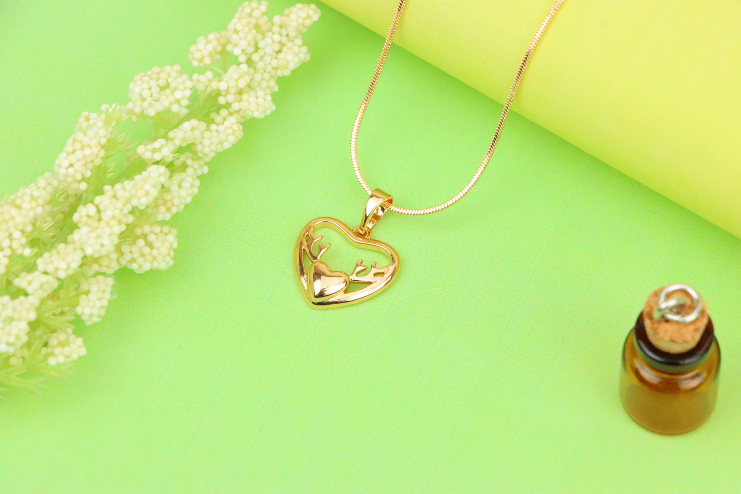 Heart Shaped Rose Gold Pendant with Antler Design Accent, XPPT1267 (2127-3)