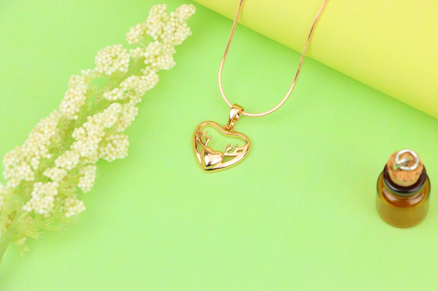 Heart Shaped Rose Gold Pendant with Antler Design Accent, XPPT1267 (2127-3)