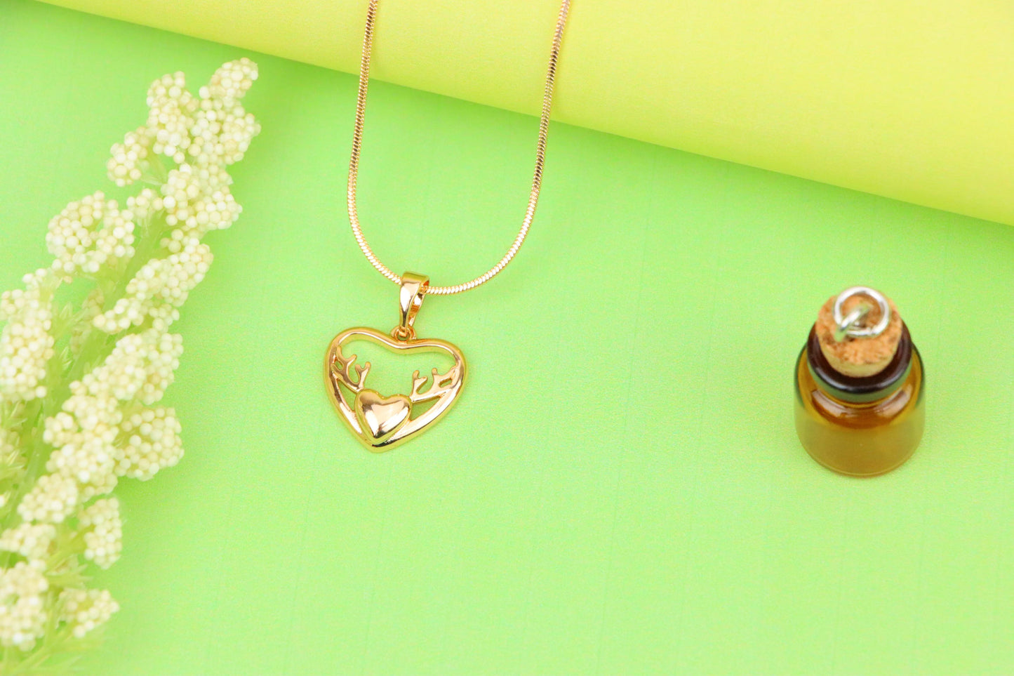 Heart Shaped Rose Gold Pendant with Antler Design Accent, XPPT1267 (2127-3)