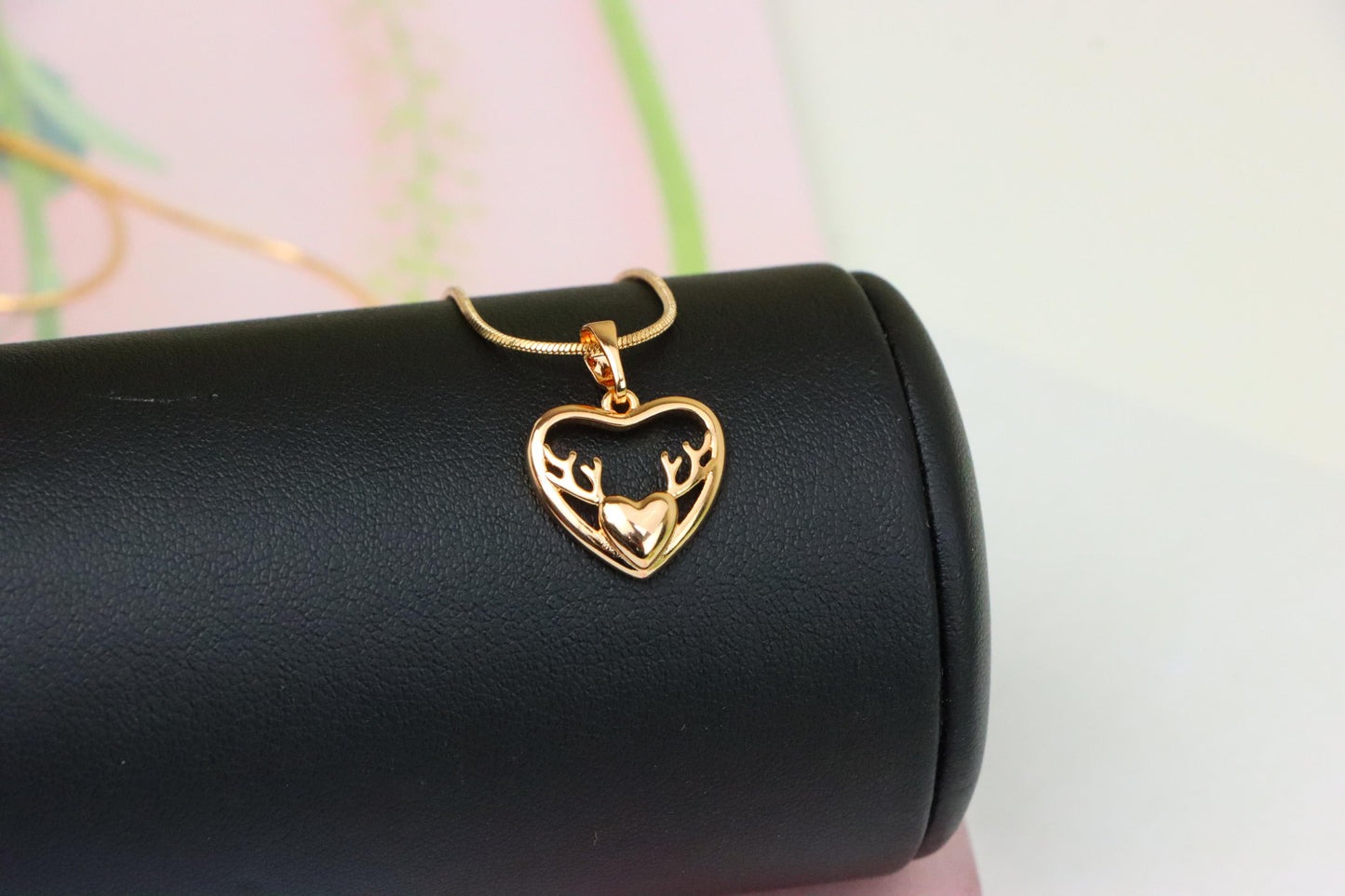 Heart Shaped Rose Gold Pendant with Antler Design Accent, XPPT1267 (2127-3)