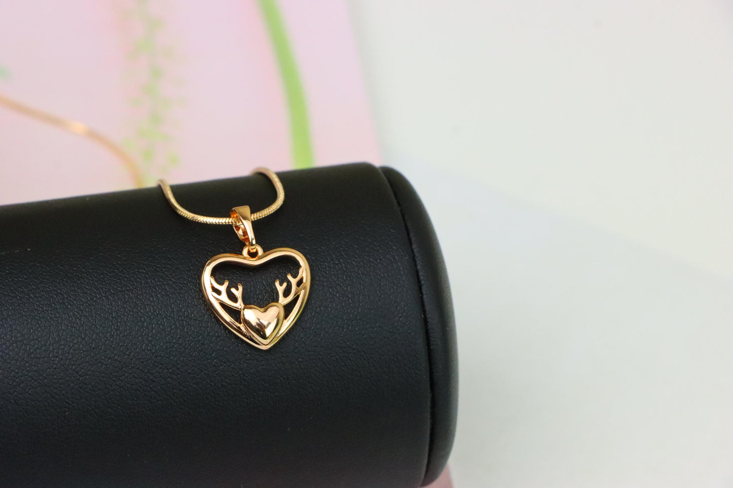 Heart Shaped Rose Gold Pendant with Antler Design Accent, XPPT1267 (2127-3)