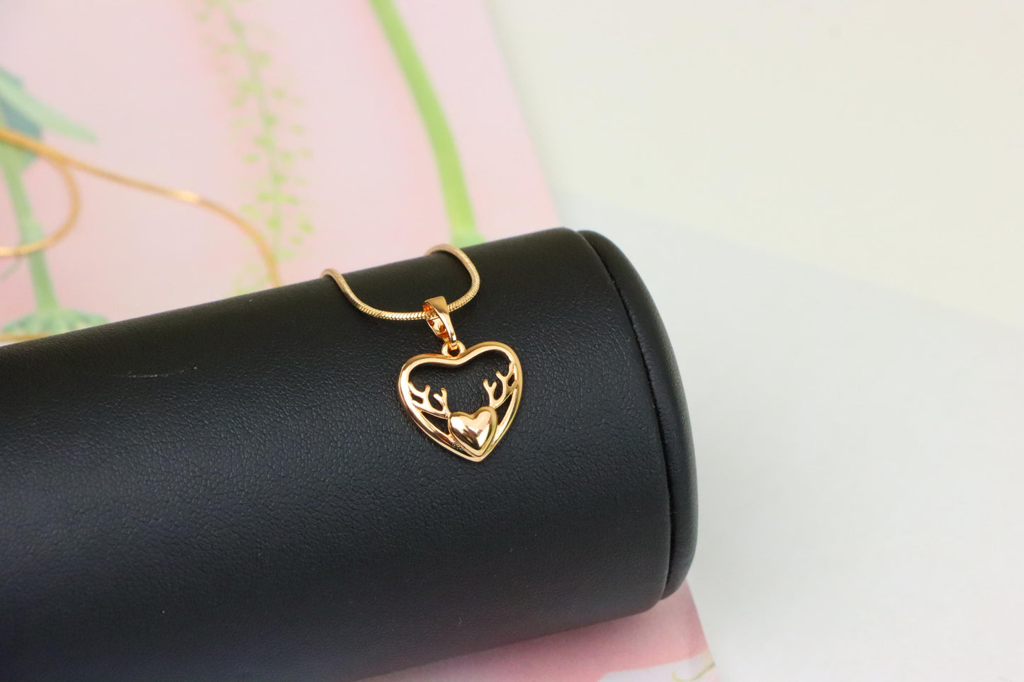 Heart Shaped Rose Gold Pendant with Antler Design Accent, XPPT1267 (2127-3)