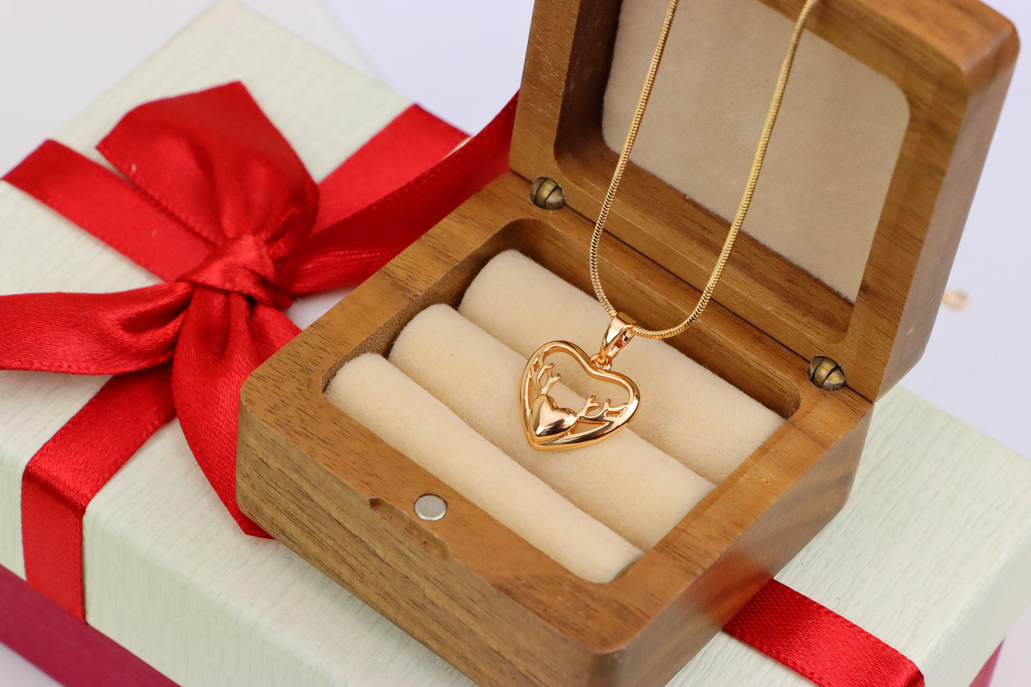 Heart Shaped Rose Gold Pendant with Antler Design Accent, XPPT1267 (2127-3)
