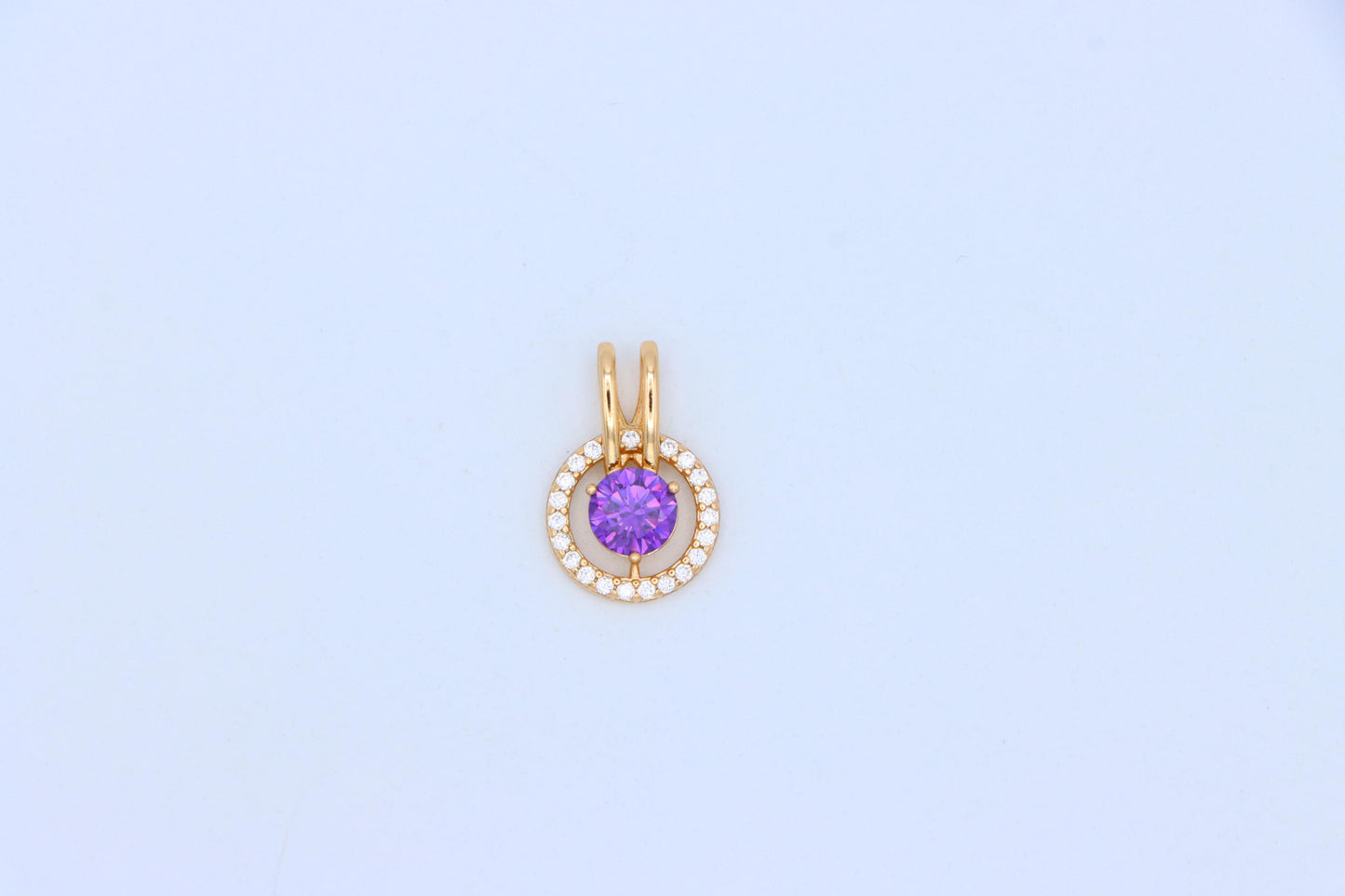 Radiant Purple Halo Pendant in Gold Plated Brass with Crystal Ring, XPPT1711 (2150-7)