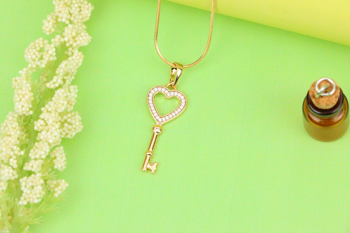Heart Shaped Key Pendant in Rose Gold with Sparkling Accents, XPPT1268 (2127-4)