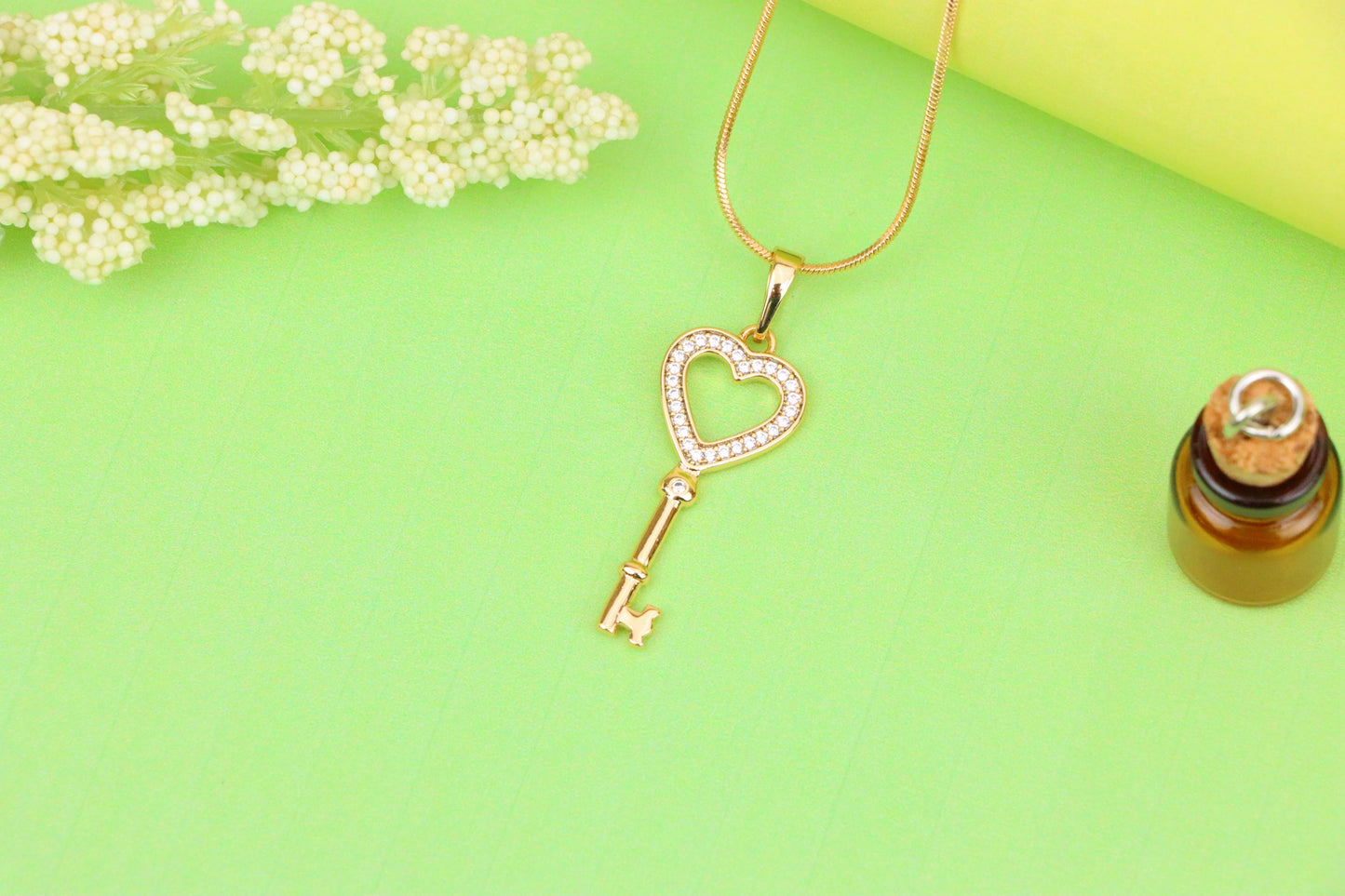 Heart Shaped Key Pendant in Rose Gold with Sparkling Accents, XPPT1268 (2127-4)