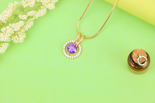 Radiant Purple Halo Pendant in Gold Plated Brass with Crystal Ring, XPPT1711 (2150-7)