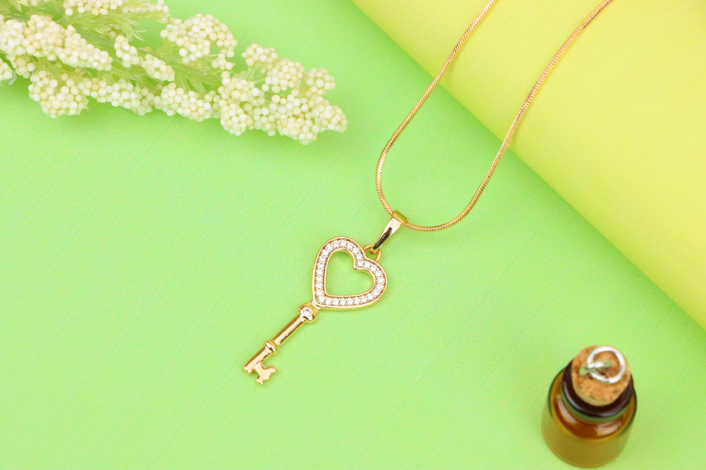 Heart Shaped Key Pendant in Rose Gold with Sparkling Accents, XPPT1268 (2127-4)
