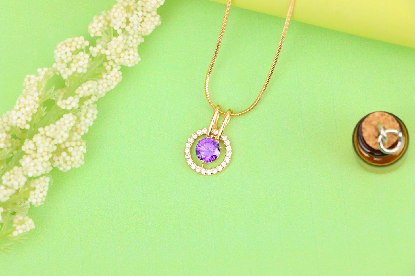 Radiant Purple Halo Pendant in Gold Plated Brass with Crystal Ring, XPPT1711 (2150-7)