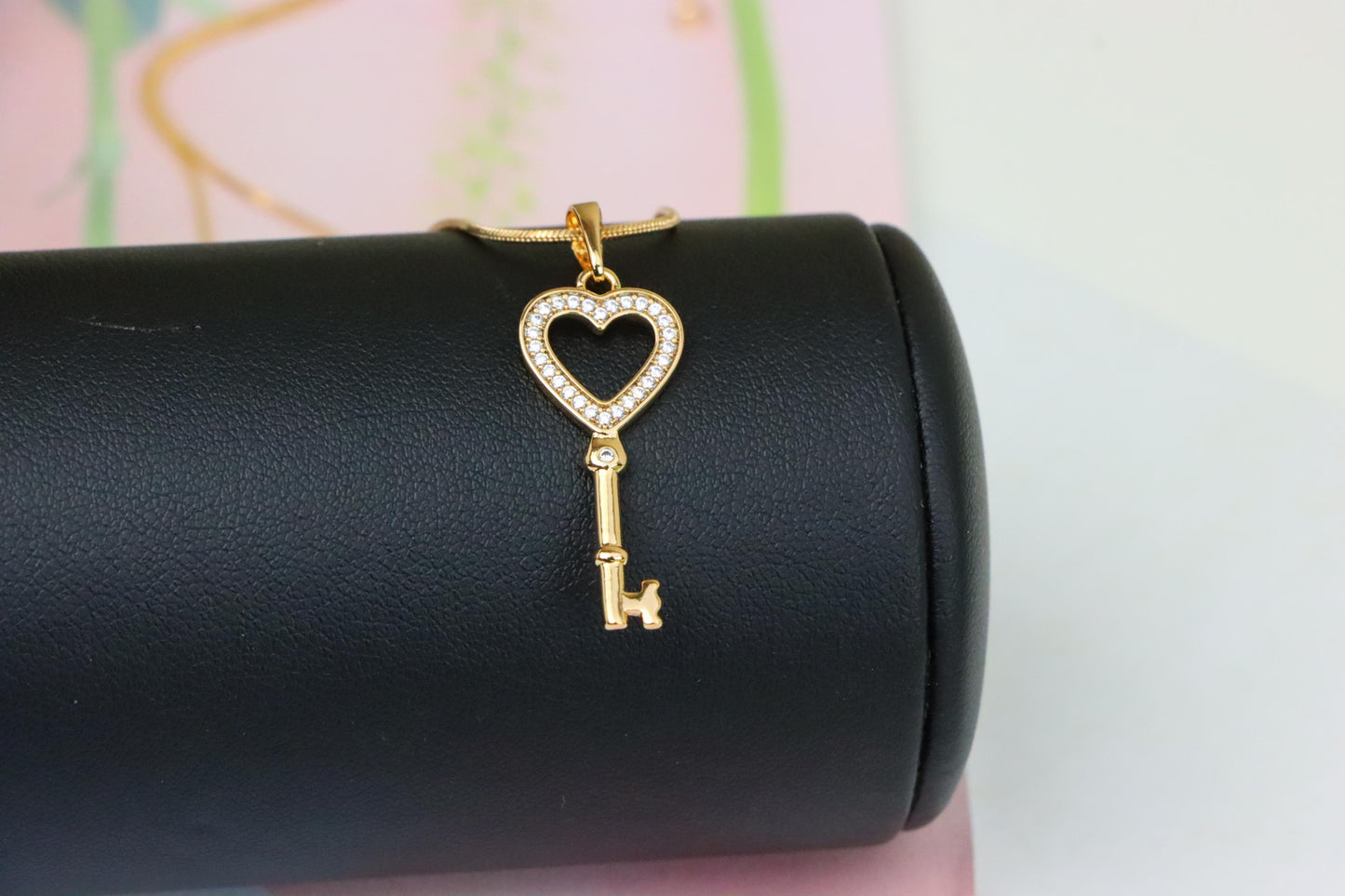 Heart Shaped Key Pendant in Rose Gold with Sparkling Accents, XPPT1268 (2127-4)