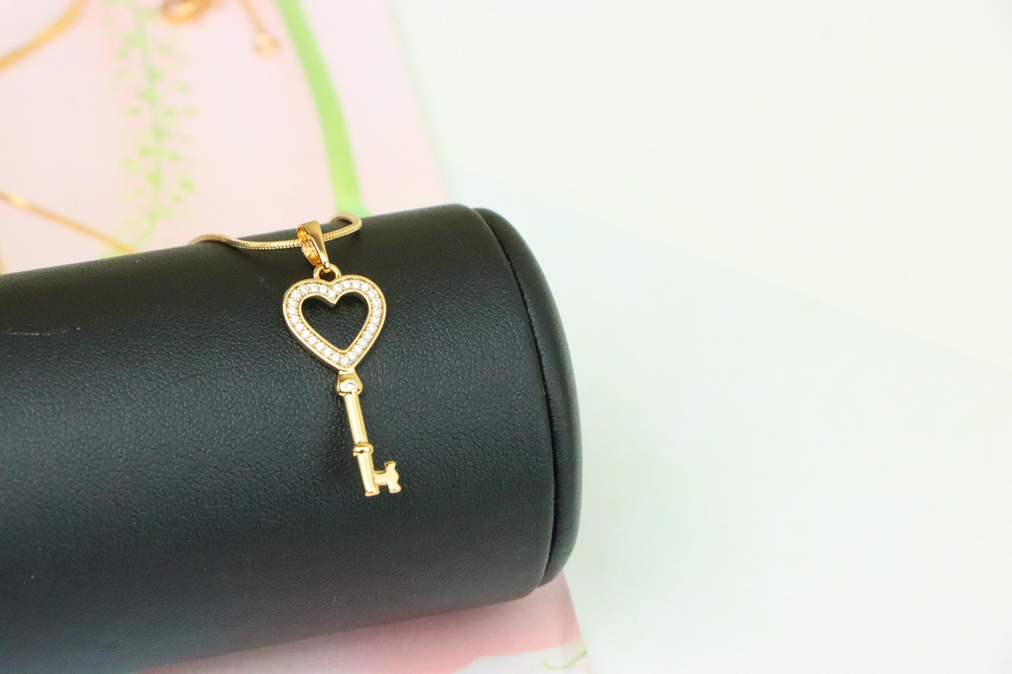 Heart Shaped Key Pendant in Rose Gold with Sparkling Accents, XPPT1268 (2127-4)