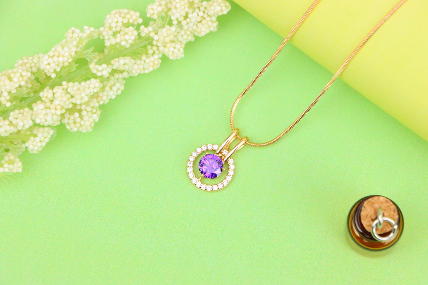 Radiant Purple Halo Pendant in Gold Plated Brass with Crystal Ring, XPPT1711 (2150-7)