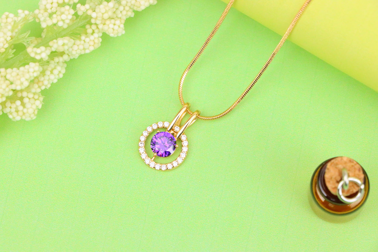Radiant Purple Halo Pendant in Gold Plated Brass with Crystal Ring, XPPT1711 (2150-7)