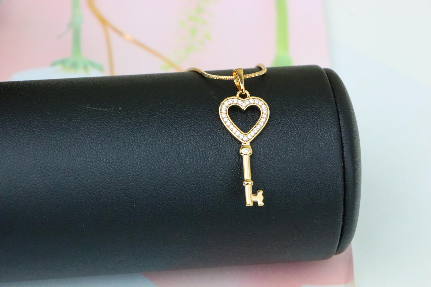 Heart Shaped Key Pendant in Rose Gold with Sparkling Accents, XPPT1268 (2127-4)