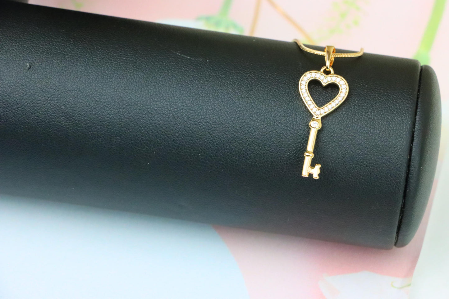 Heart Shaped Key Pendant in Rose Gold with Sparkling Accents, XPPT1268 (2127-4)