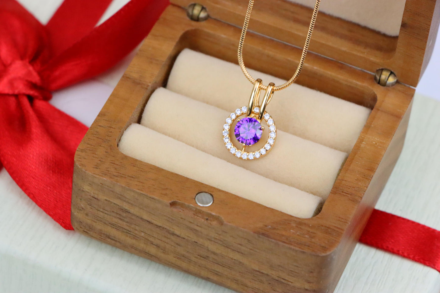 Radiant Purple Halo Pendant in Gold Plated Brass with Crystal Ring, XPPT1711 (2150-7)