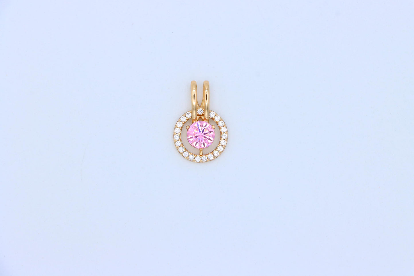 Sparkling Pink Halo Pendant with Gold Plated Brass Frame, XPPT1712 (2150-7)