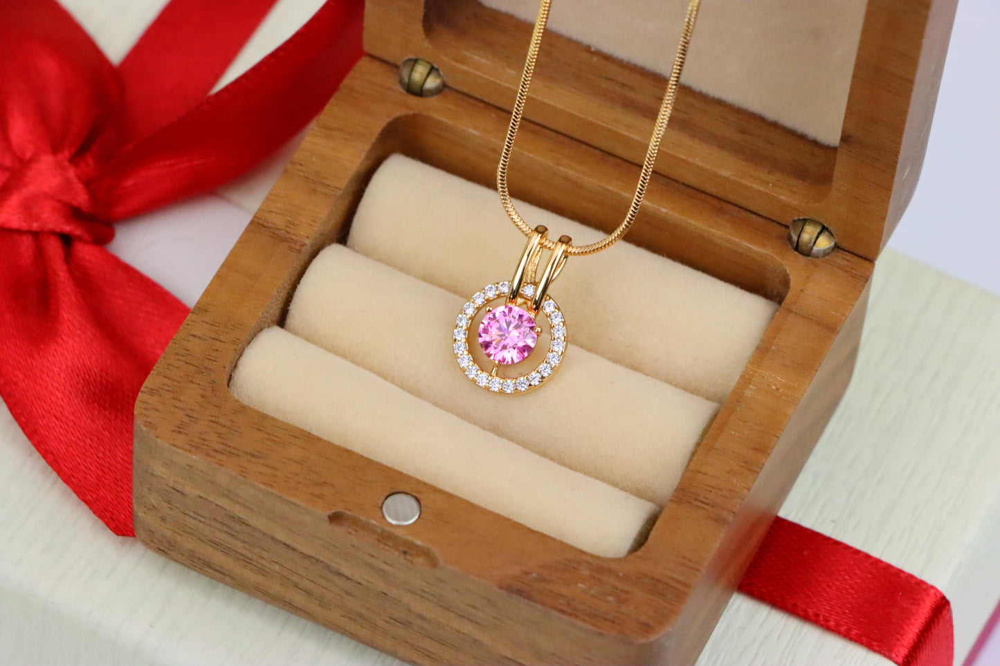 Sparkling Pink Halo Pendant with Gold Plated Brass Frame, XPPT1712 (2150-7)