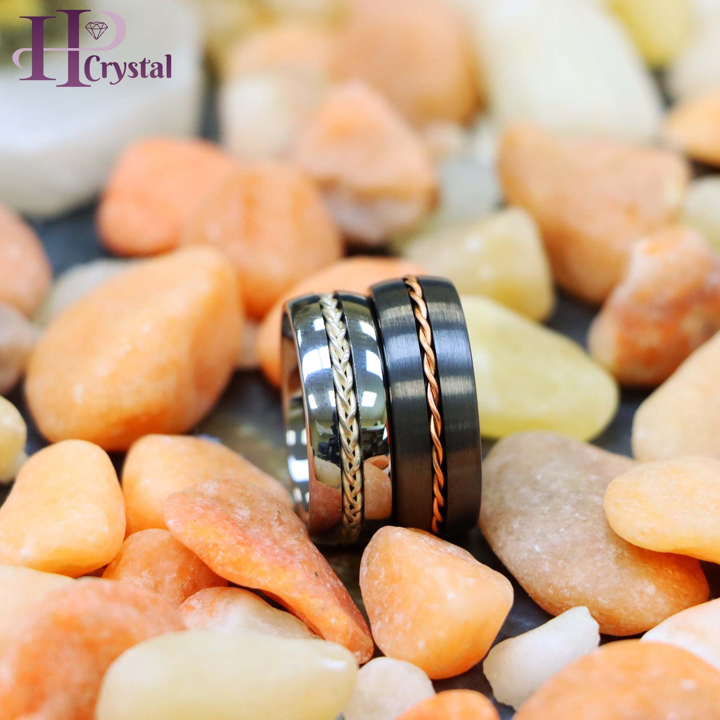 Dome Brushed Gun Metal/Silver Rose Gold/Silver Rope Inlay Tungsten Ring