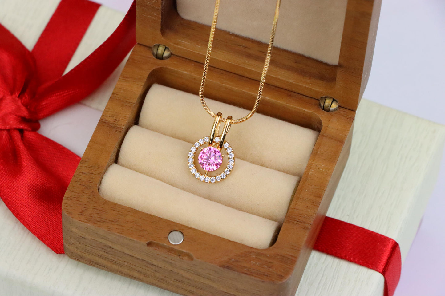 Sparkling Pink Halo Pendant with Gold Plated Brass Frame, XPPT1712 (2150-7)