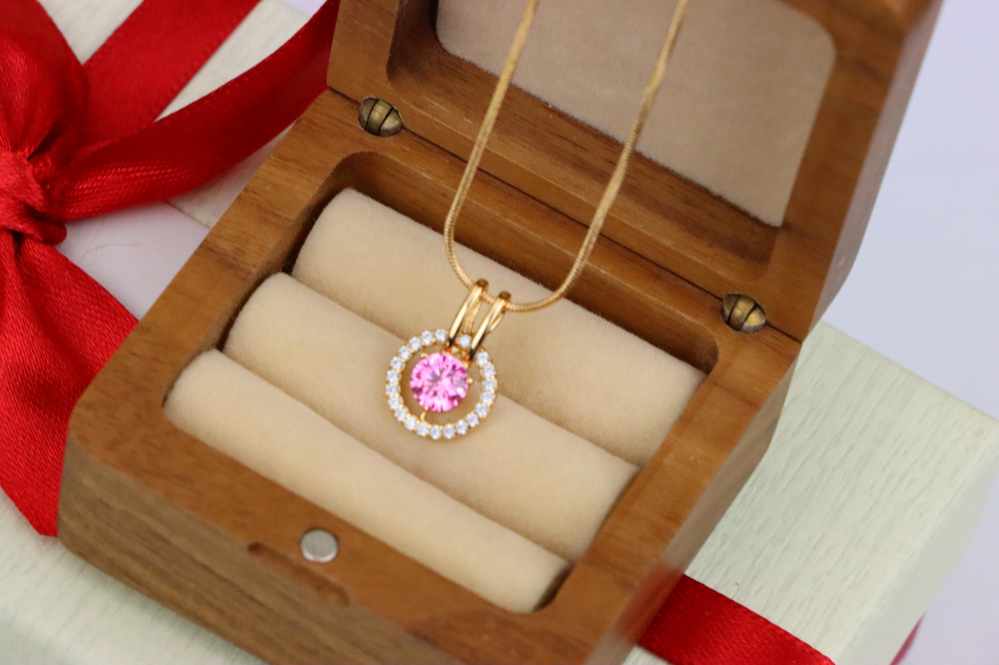 Sparkling Pink Halo Pendant with Gold Plated Brass Frame, XPPT1712 (2150-7)