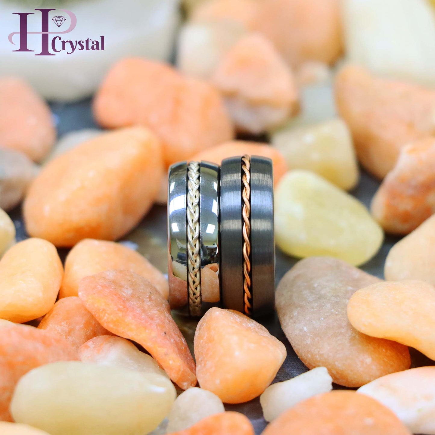 Dome Brushed Gun Metal/Silver Rose Gold/Silver Rope Inlay Tungsten Ring