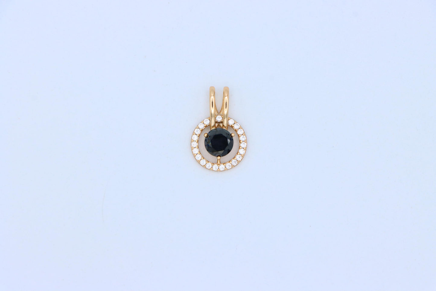 Elegant Black Round Pendant with Gold and Crystal Halo Design, XPPT1713 (2150-7)