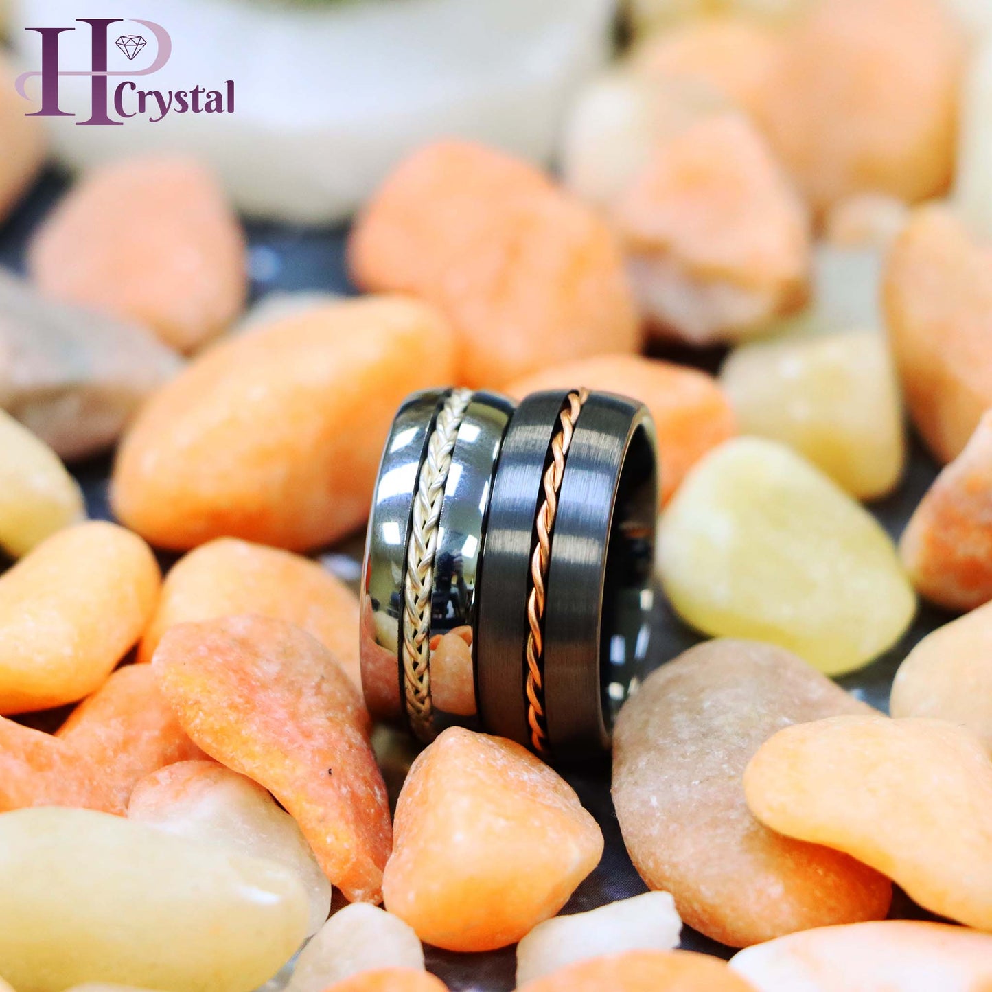 Dome Brushed Gun Metal/Silver Rose Gold/Silver Rope Inlay Tungsten Ring