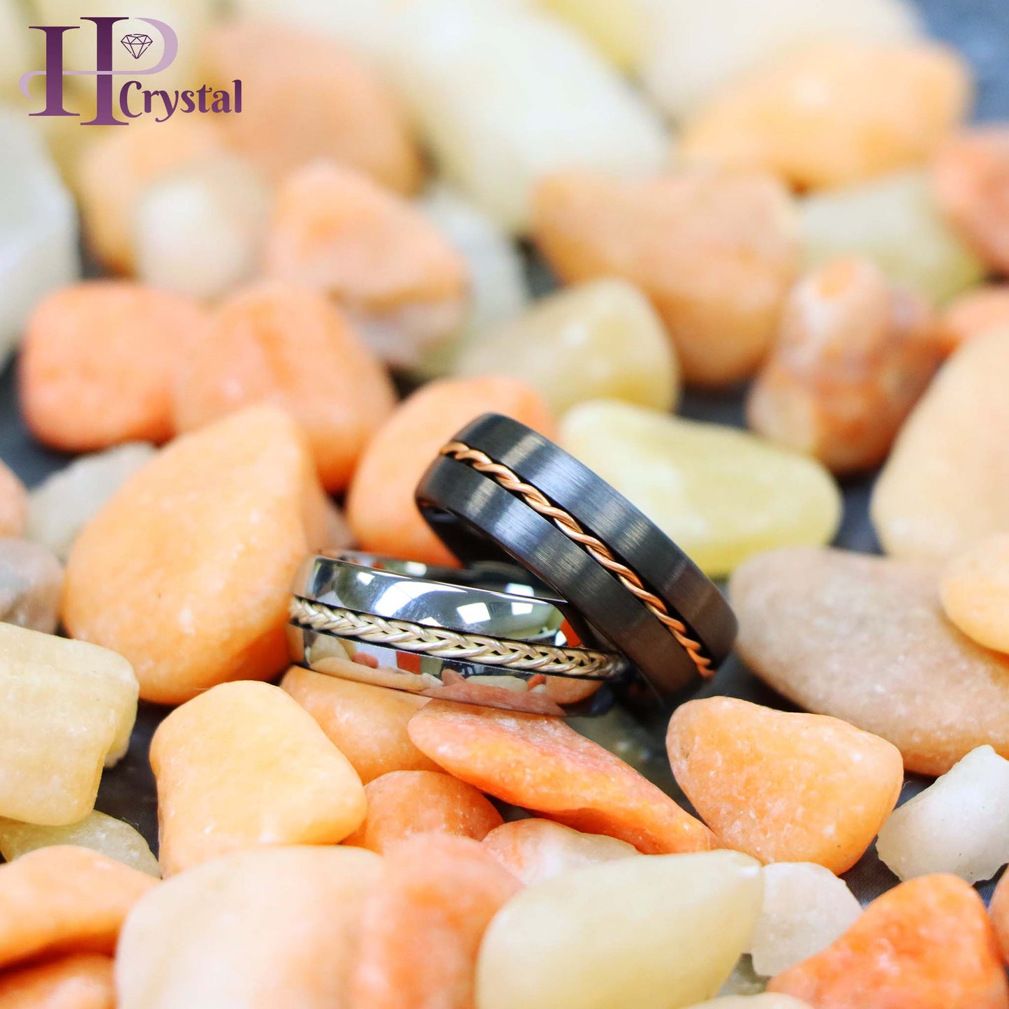 Dome Brushed Gun Metal/Silver Rose Gold/Silver Rope Inlay Tungsten Ring