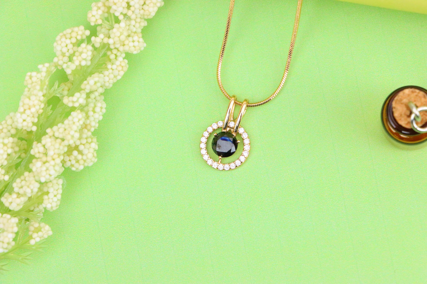 Elegant Black Round Pendant with Gold and Crystal Halo Design, XPPT1713 (2150-7)