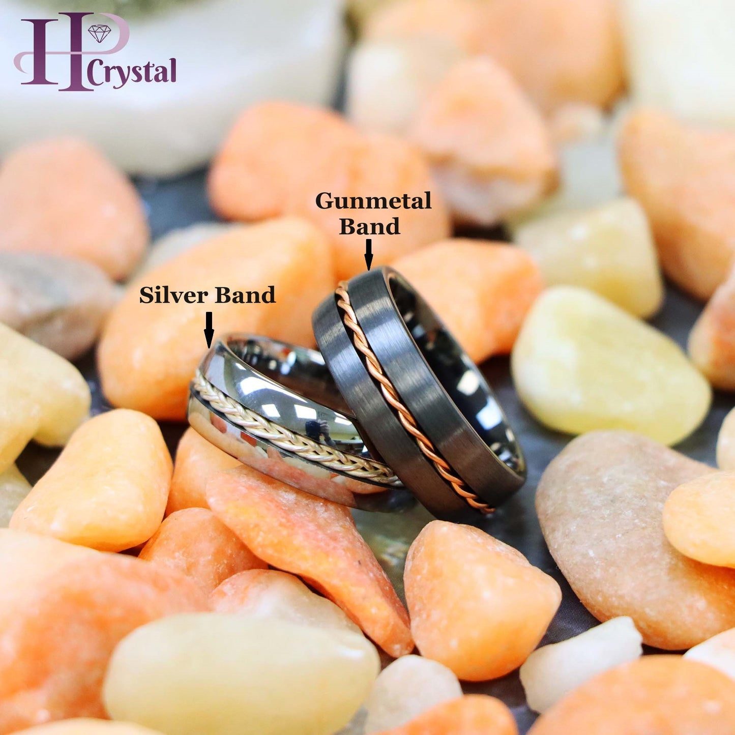 Dome Brushed Gun Metal/Silver Rose Gold/Silver Rope Inlay Tungsten Ring