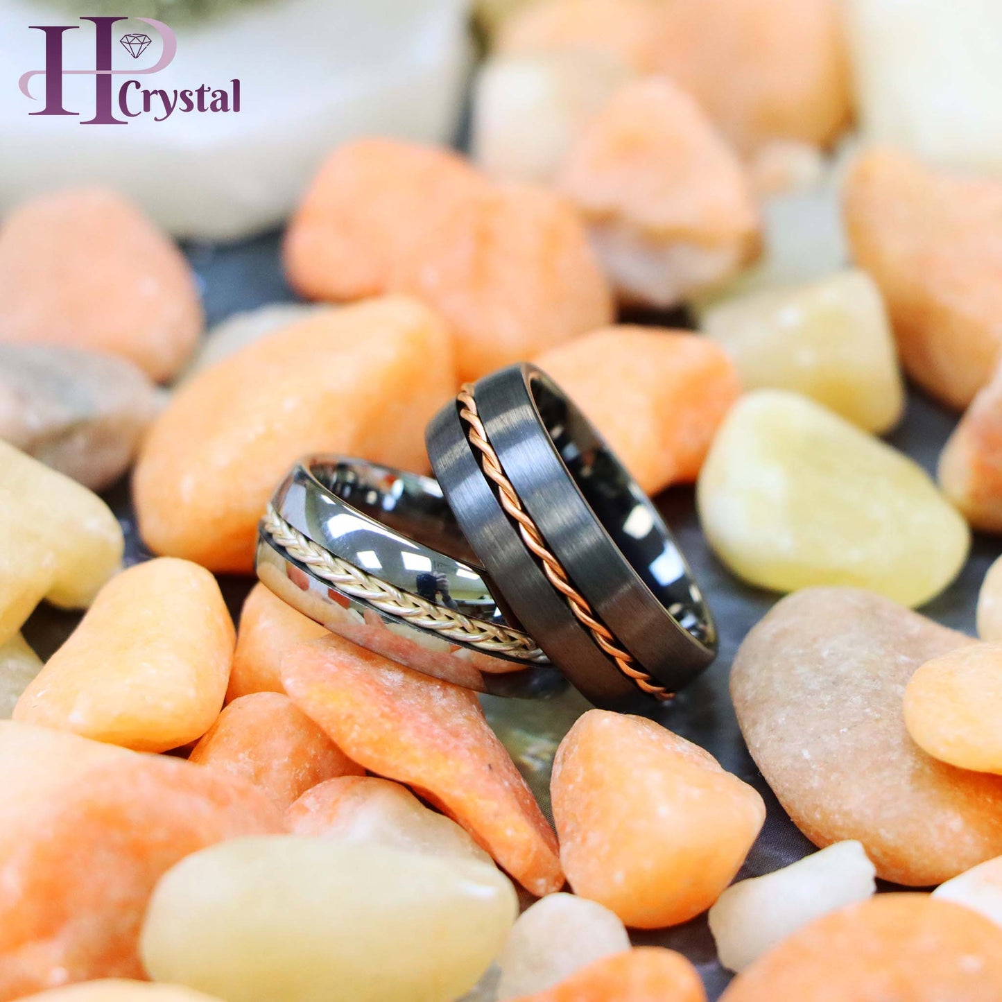 Dome Brushed Gun Metal/Silver Rose Gold/Silver Rope Inlay Tungsten Ring