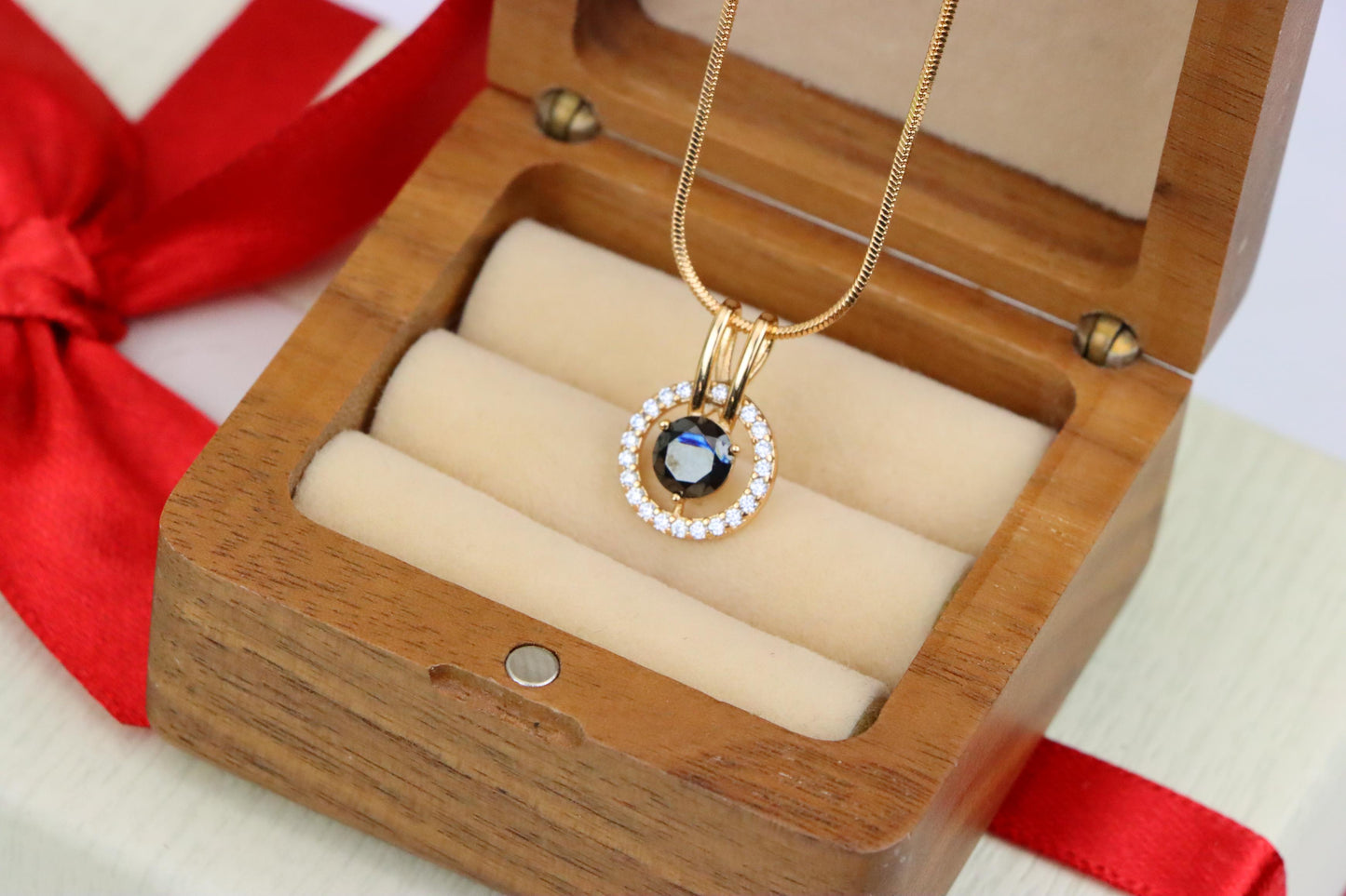 Elegant Black Round Pendant with Gold and Crystal Halo Design, XPPT1713 (2150-7)