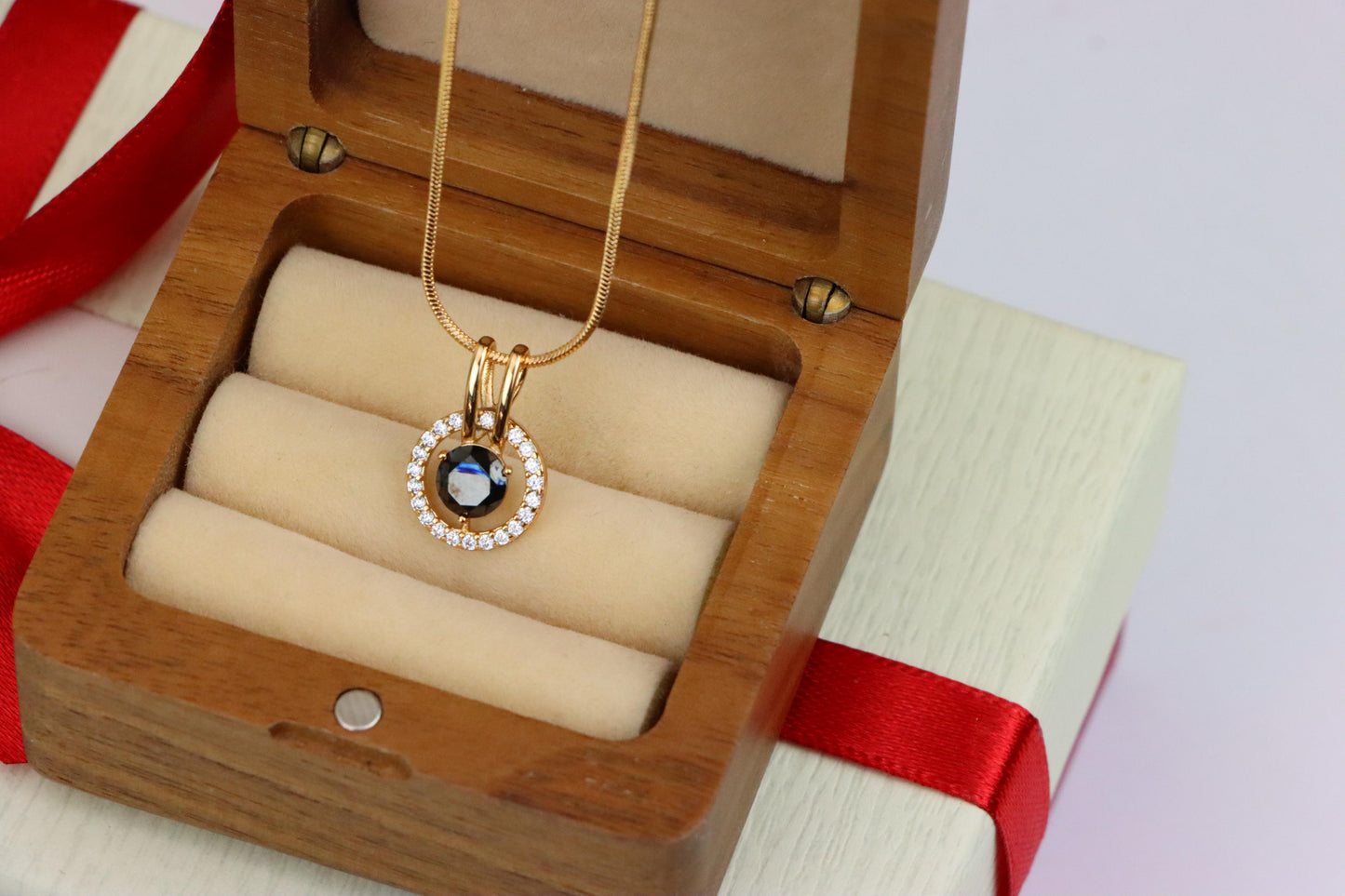 Elegant Black Round Pendant with Gold and Crystal Halo Design, XPPT1713 (2150-7)