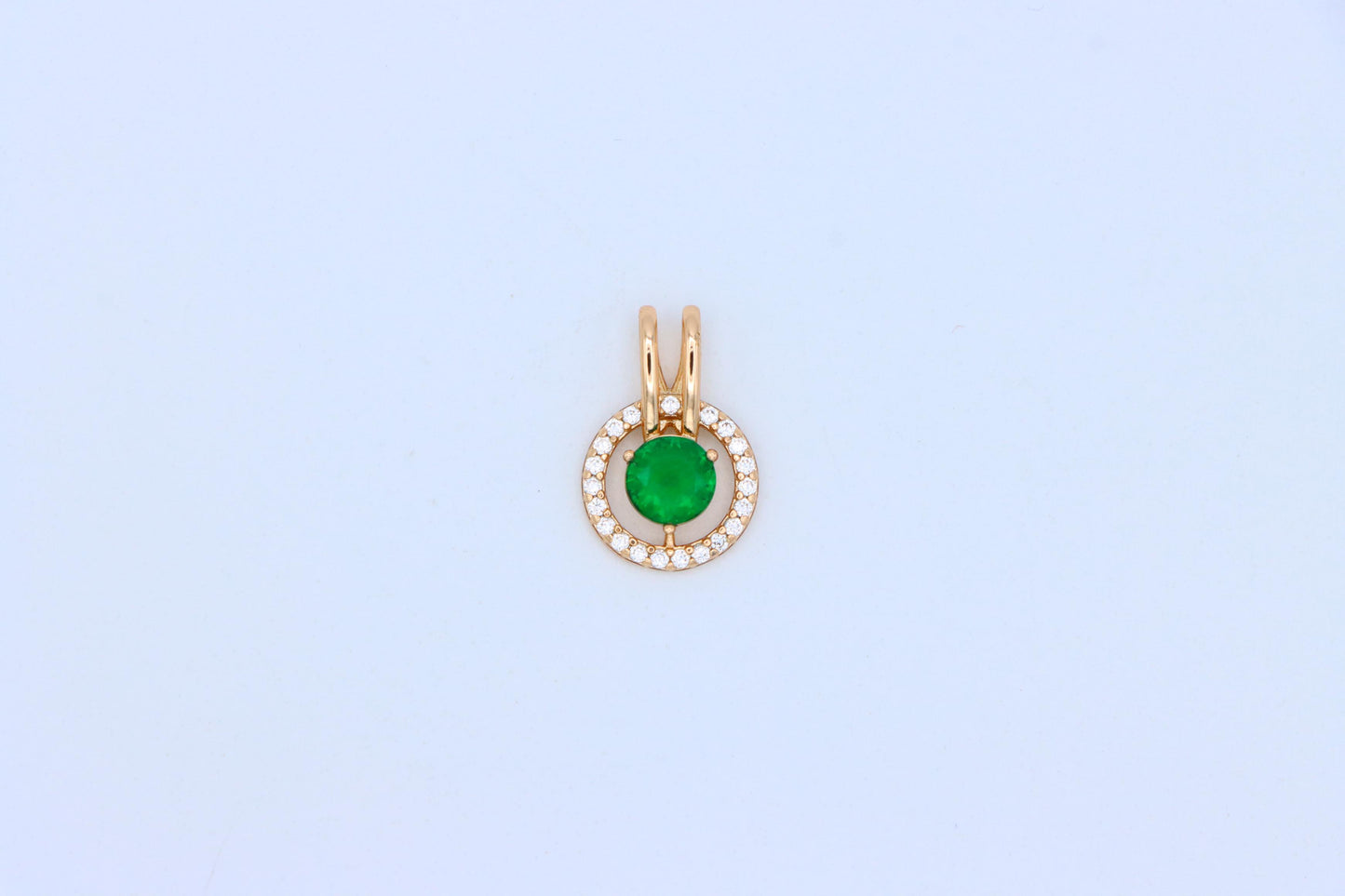 Round Green Pendant with Halo Stones in Gold Finish for Elegant Look, XPPT1714 (2150-7)