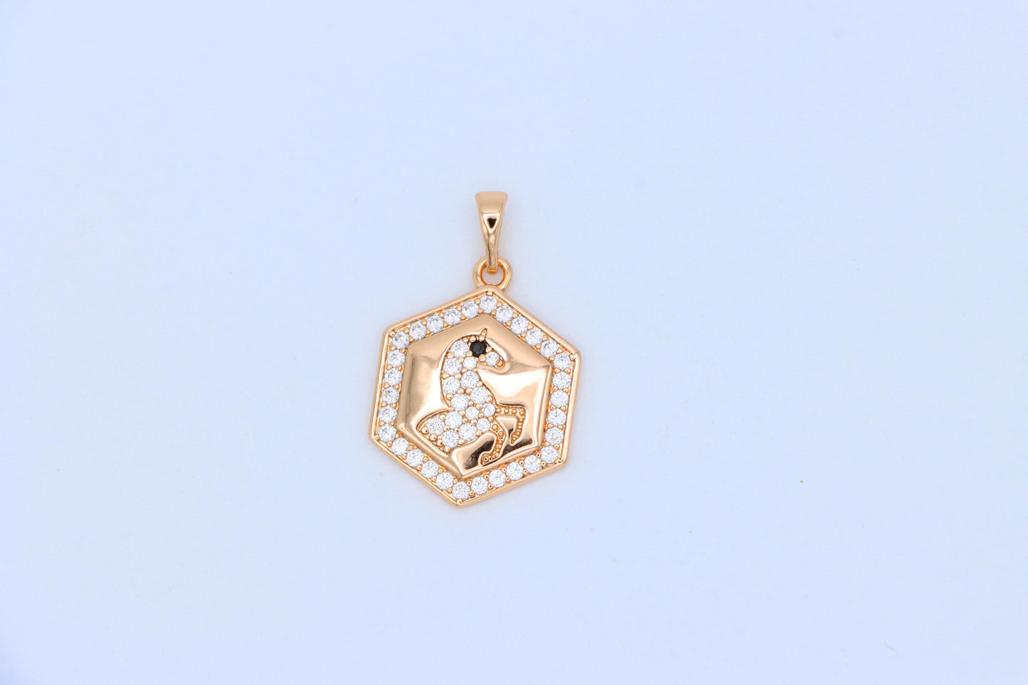 Hexagon Horse Pendant in Rose Gold with Crystal Accents, XPPT1271 (2127-7)