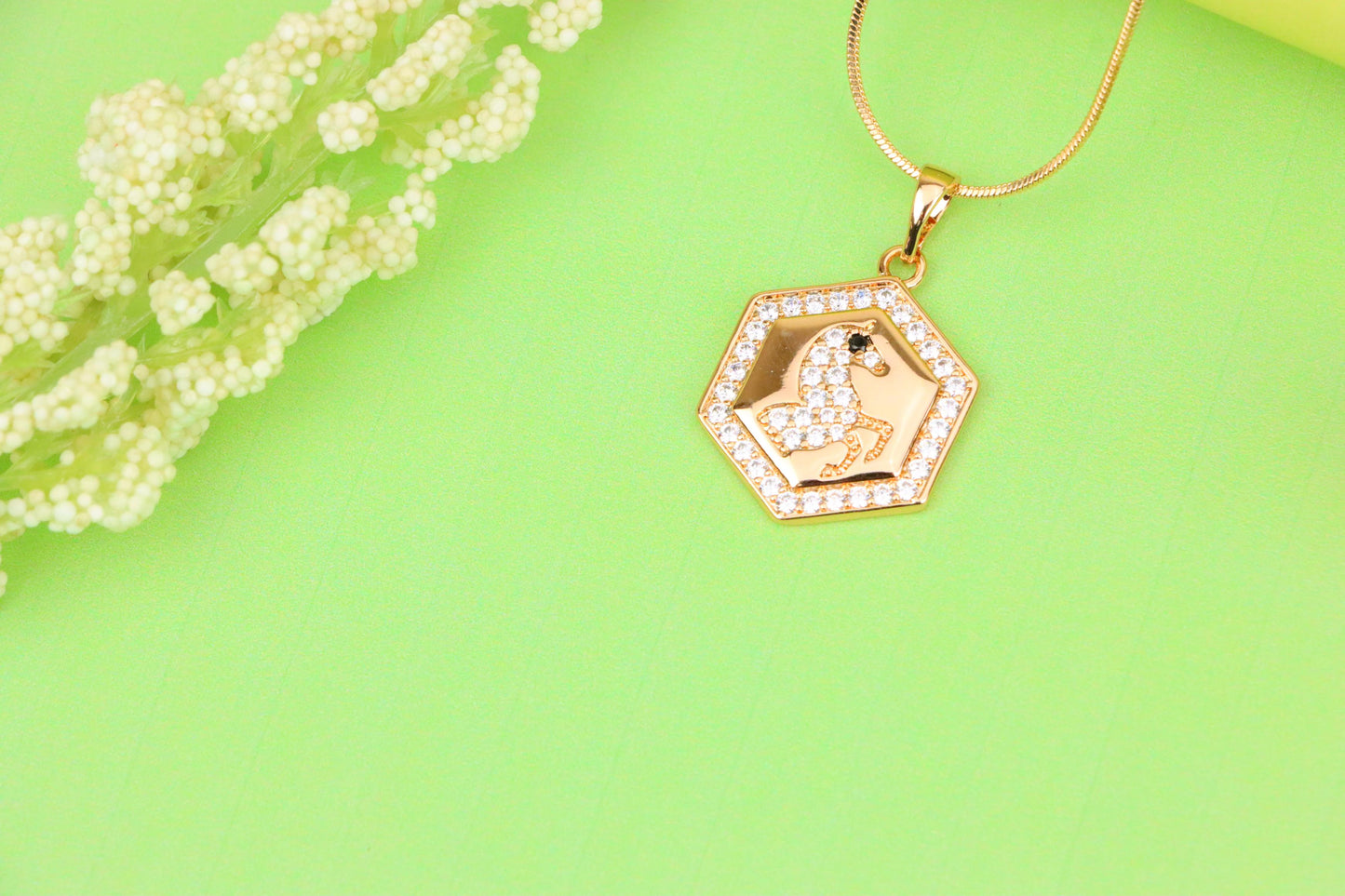 Hexagon Horse Pendant in Rose Gold with Crystal Accents, XPPT1271 (2127-7)