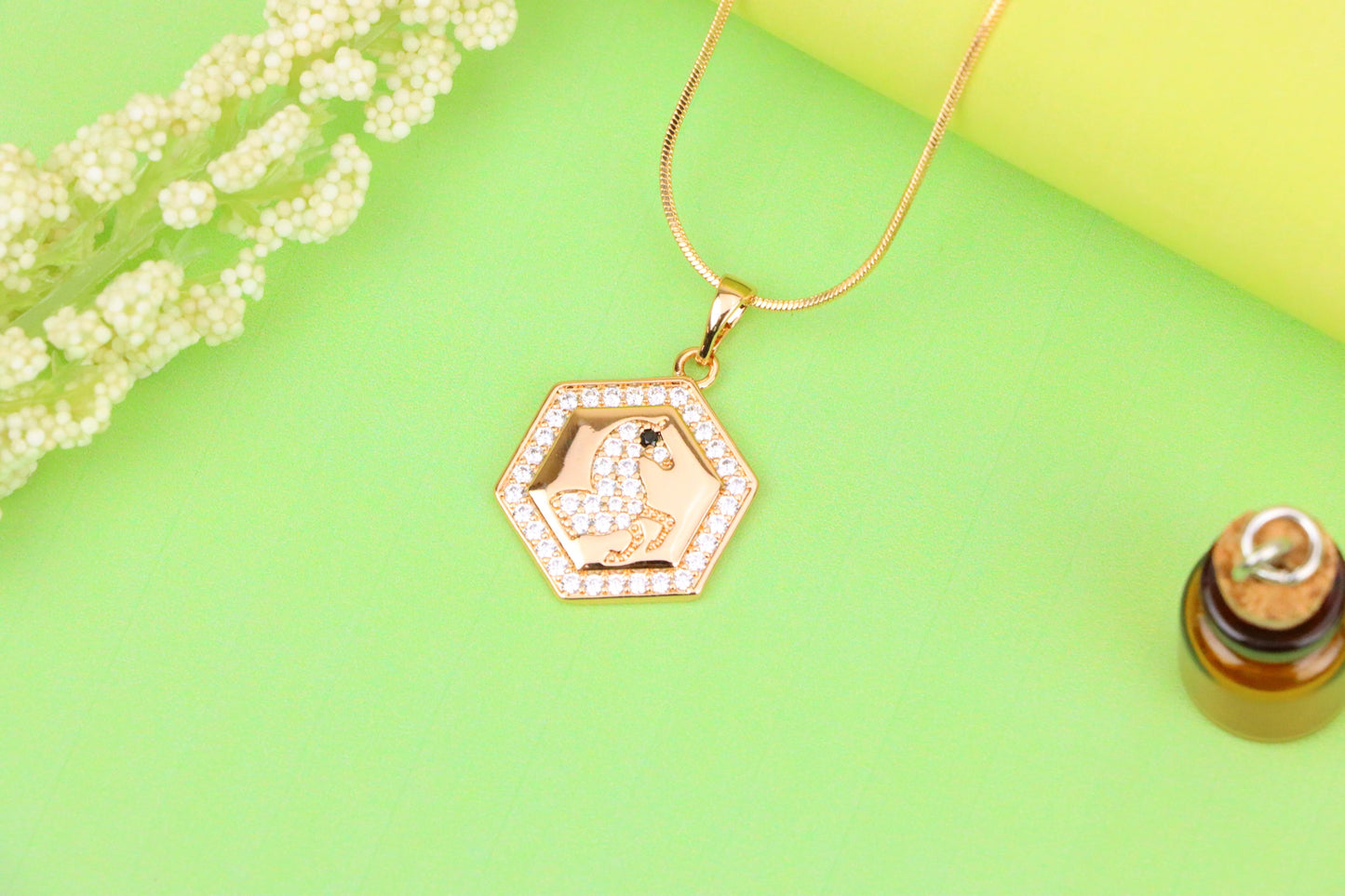 Hexagon Horse Pendant in Rose Gold with Crystal Accents, XPPT1271 (2127-7)