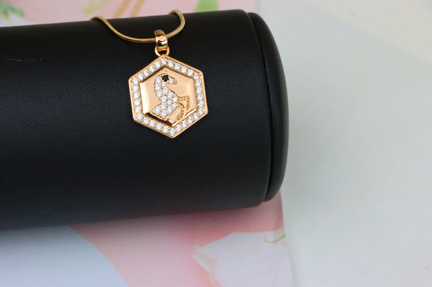 Hexagon Horse Pendant in Rose Gold with Crystal Accents, XPPT1271 (2127-7)