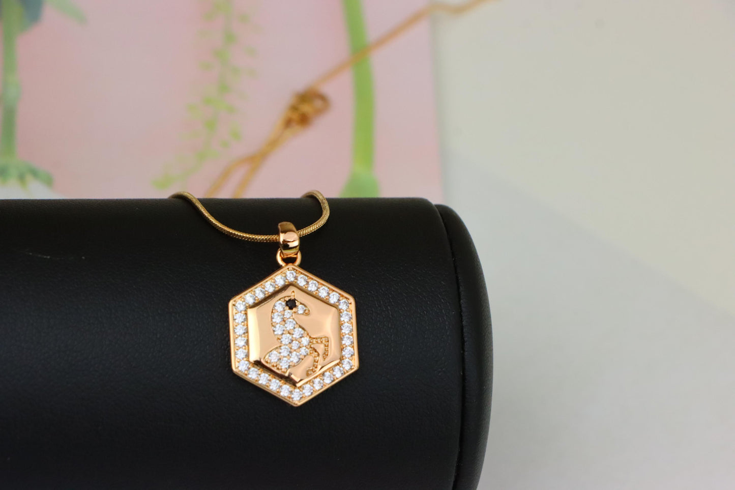 Hexagon Horse Pendant in Rose Gold with Crystal Accents, XPPT1271 (2127-7)