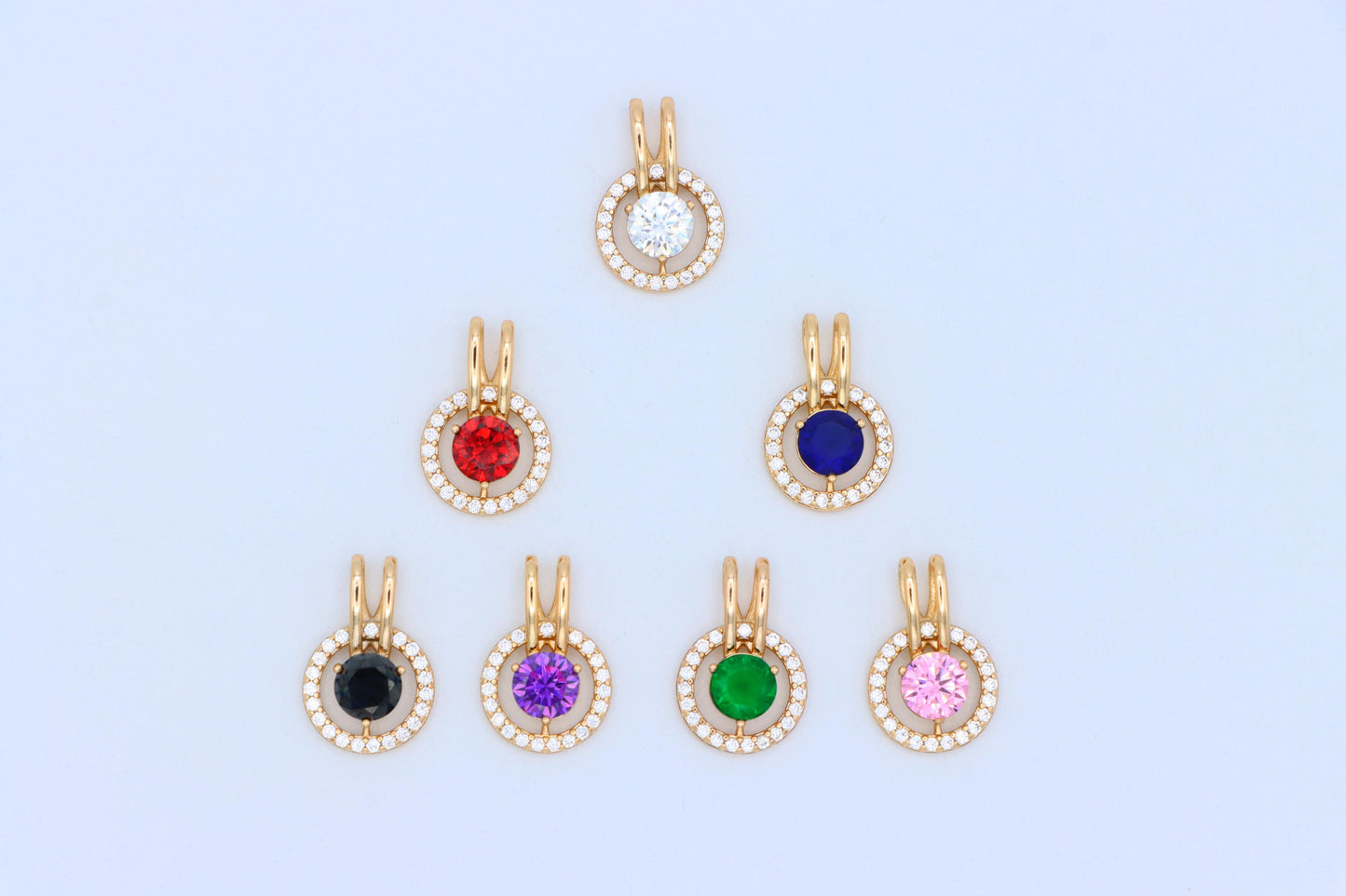 Round Green Pendant with Halo Stones in Gold Finish for Elegant Look, XPPT1714 (2150-7)