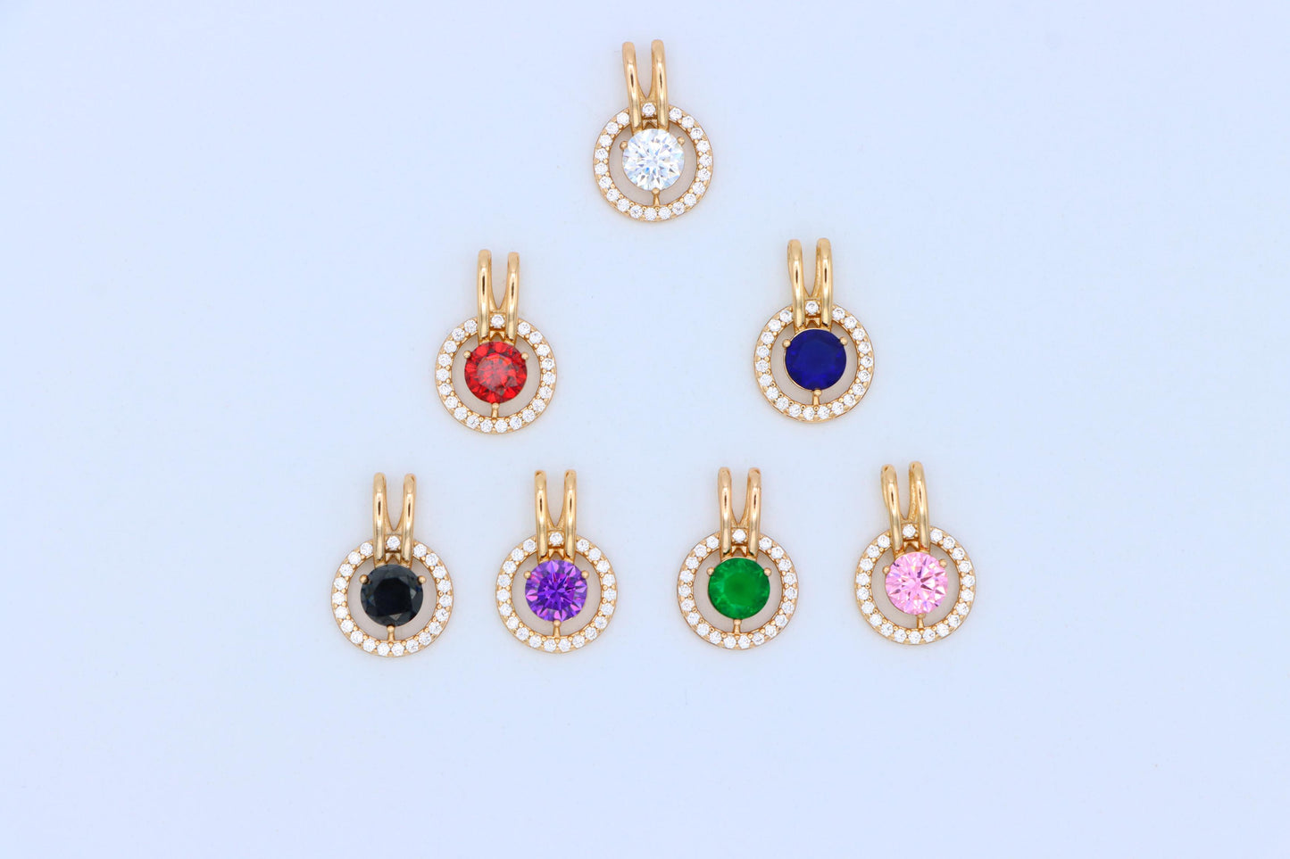 Round Green Pendant with Halo Stones in Gold Finish for Elegant Look, XPPT1714 (2150-7)