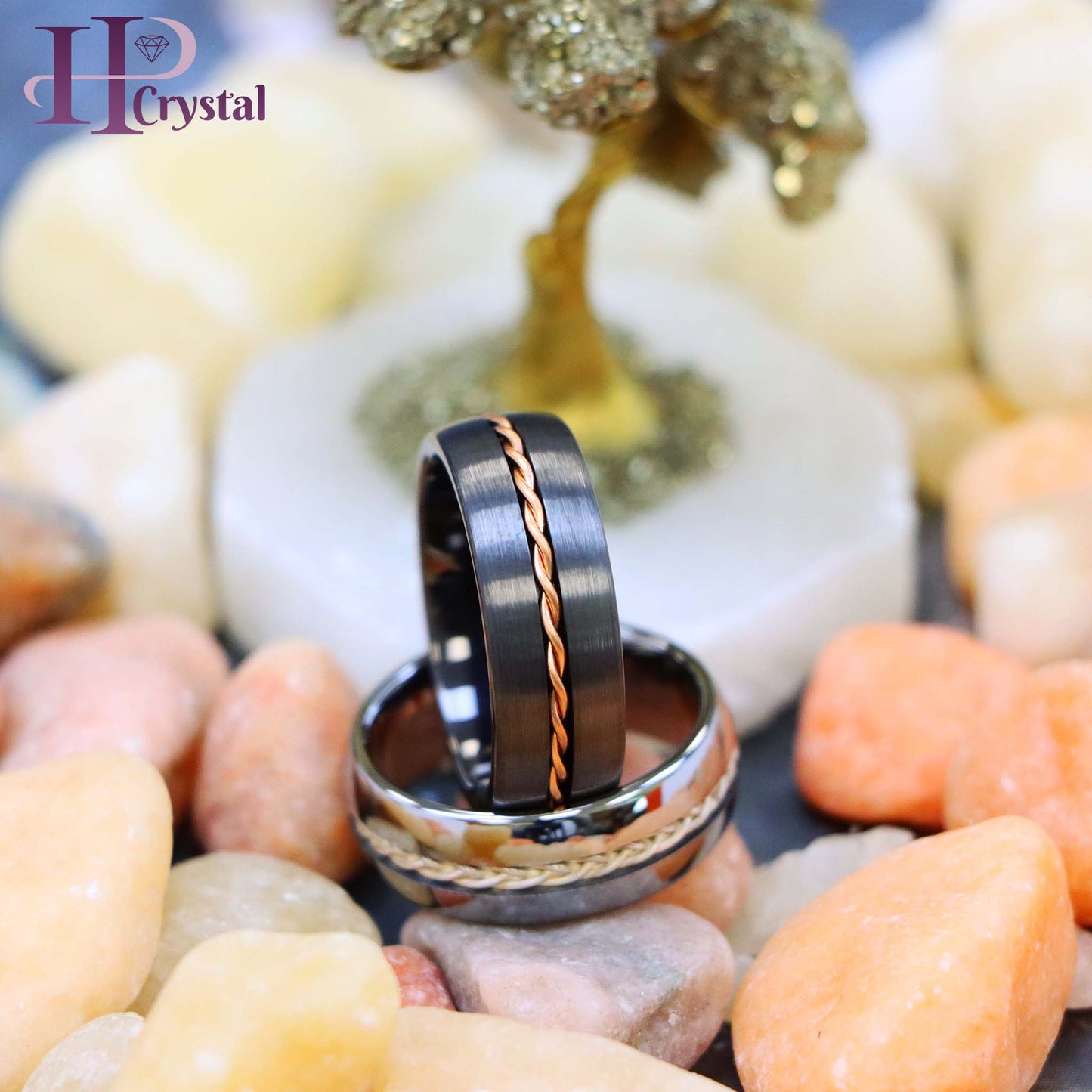 Dome Brushed Gun Metal/Silver Rose Gold/Silver Rope Inlay Tungsten Ring